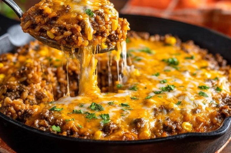 Cheesy Beef & Rice Skillet