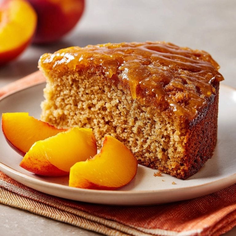Spiced Peach Cake with Caramel Glaze: Effortlessly Moist & Flavorful