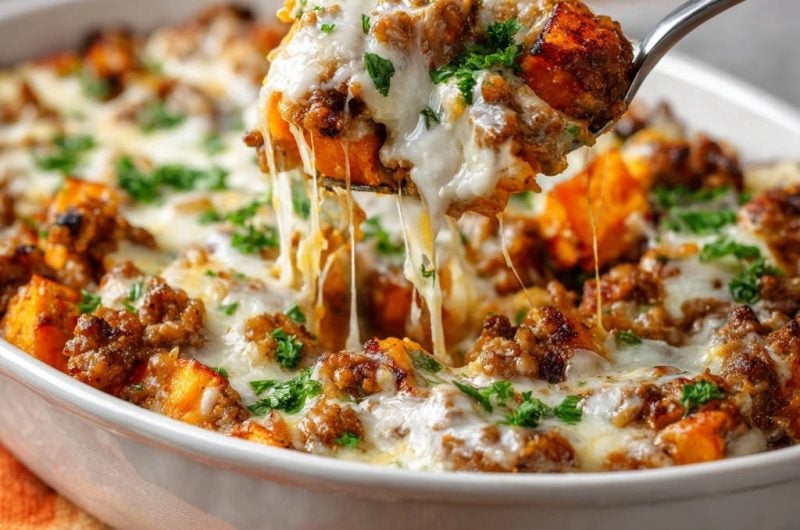 Sweet Potato & Cheesy Beef Bake