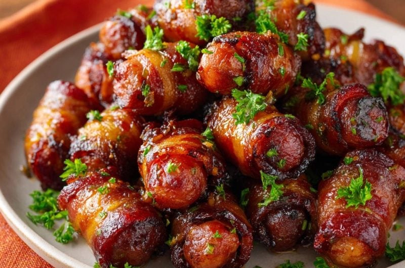 Glazed Bacon-Wrapped Cocktail Sausages