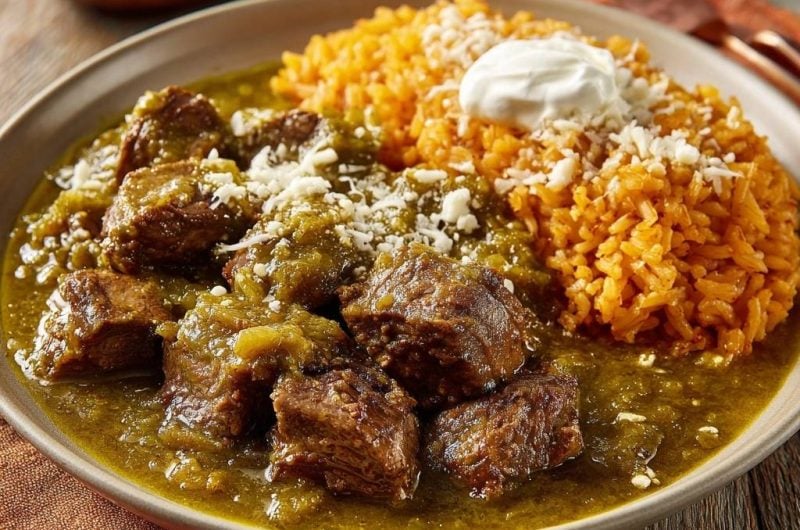 Beef Chile Verde with Mexican Rice