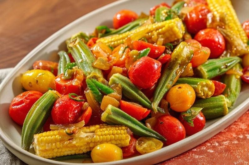 Colorful Okra Tomato Corn Saute
