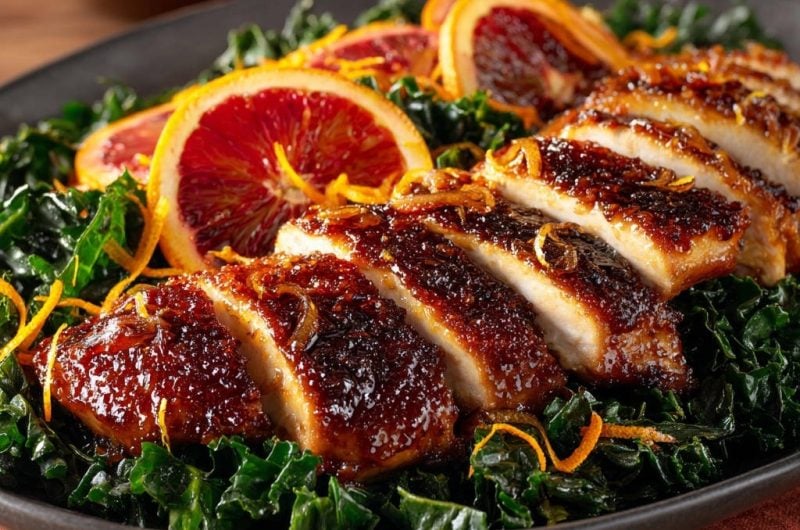Zesty Orange Glazed Chicken with Wilted Kale