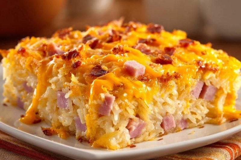 Cheesy Ham and Bacon Rice Casserole