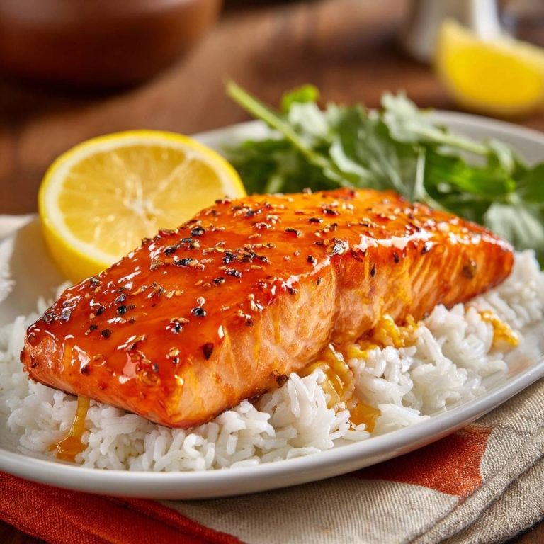 Honey Pepper Glazed Salmon over Rice